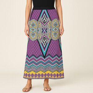 Bisou Bisou Multi-Color Multi-Print Maxi Skirt Womens Size Large Bright Bohemian